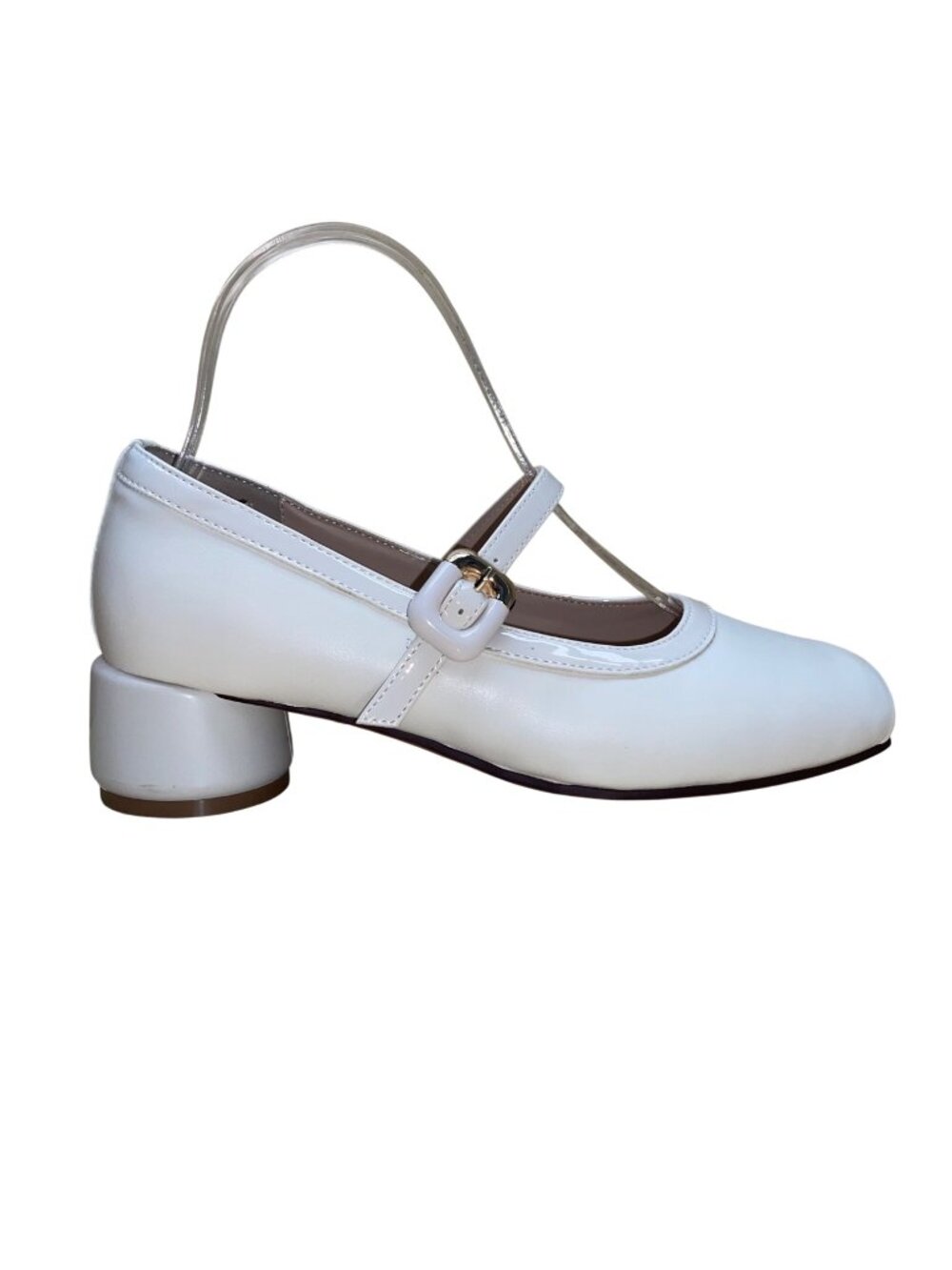 Dusto Women's Ivory White Faux Leather Mary Jane Block Heel Dress Shoes Size 7.5